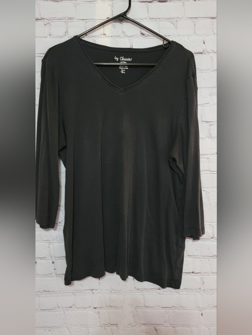 Chico's Black V-Neck Long Sleeve Top Size 3 (XL)